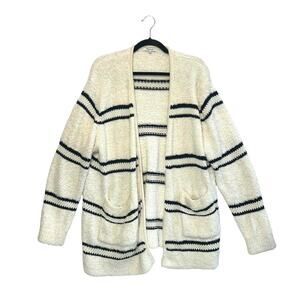 Madewell Striped Boucle Cardigan Sweater Women's Sz XL Ivory Lagenlook Cozycore